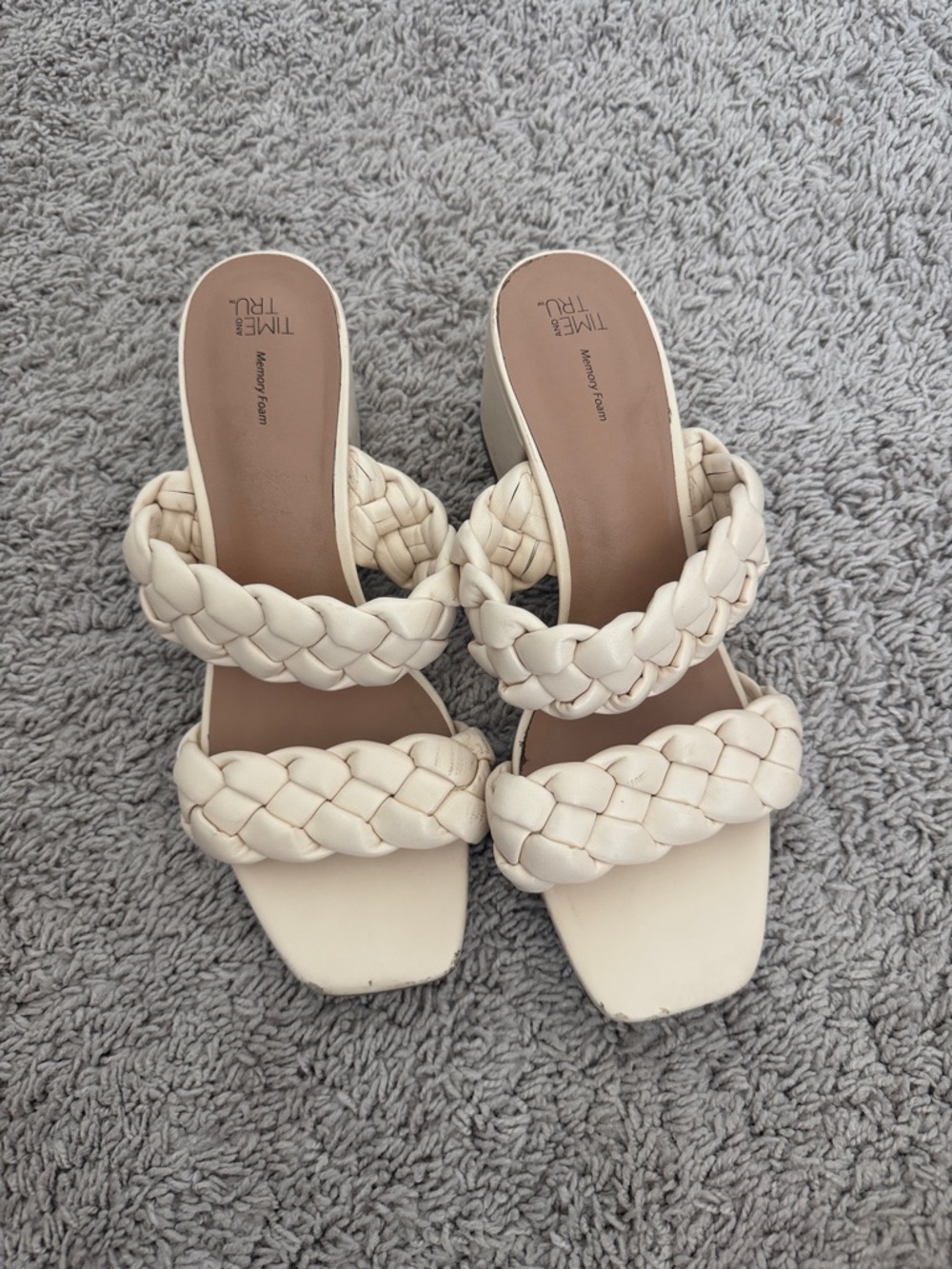 Time and Tru Ivory Braided Double-Strap Block Heel Mules